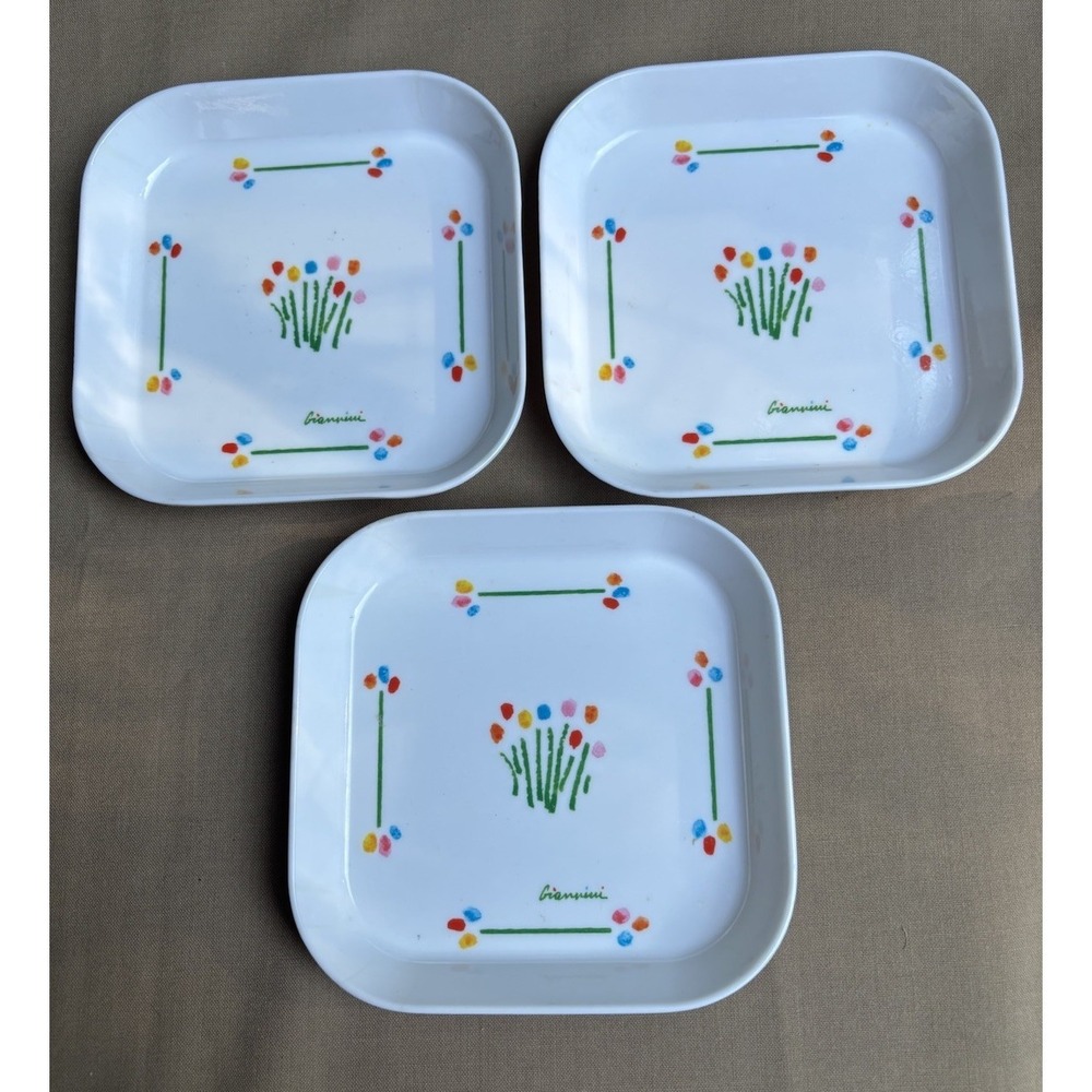 3 Vintage Melamine Trinket Dishes Floral 5x5 Italy Signed Giannini Design Import